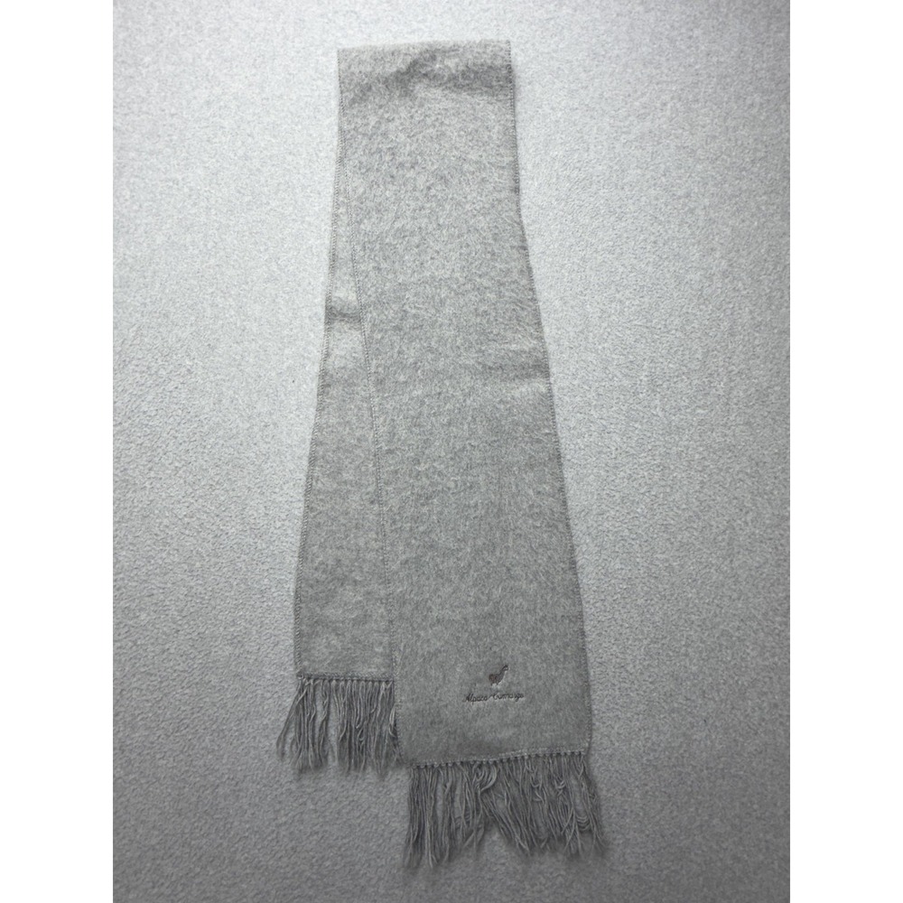 Alpaca Camargo Scarf Womens One Size Gray Fringe Embroidered Logo Made In Peru